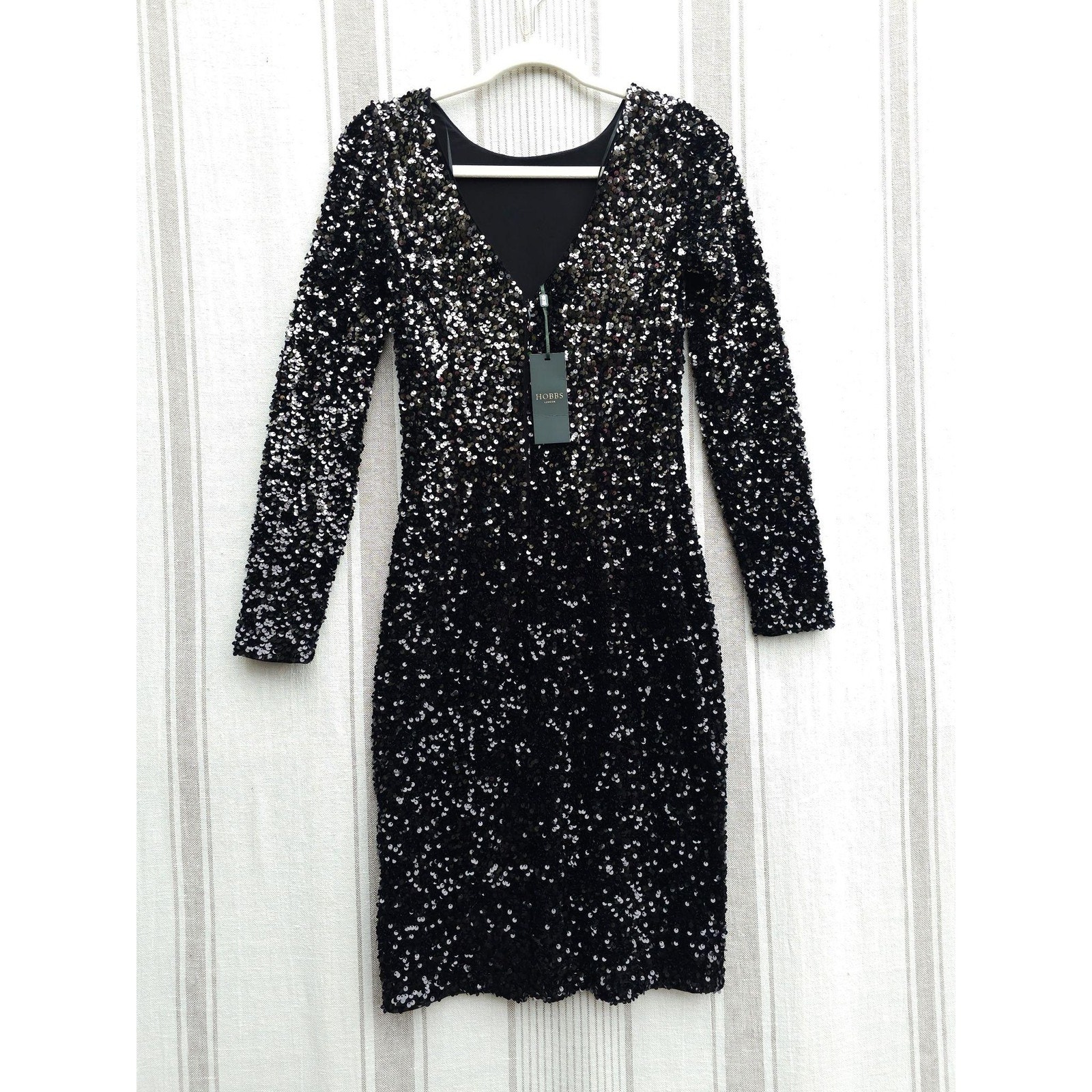 Hobbs London Dress Size 2 Black Sawyer Pencil Sequin Party Cocktail Occasion Lbd — image 2 of 8